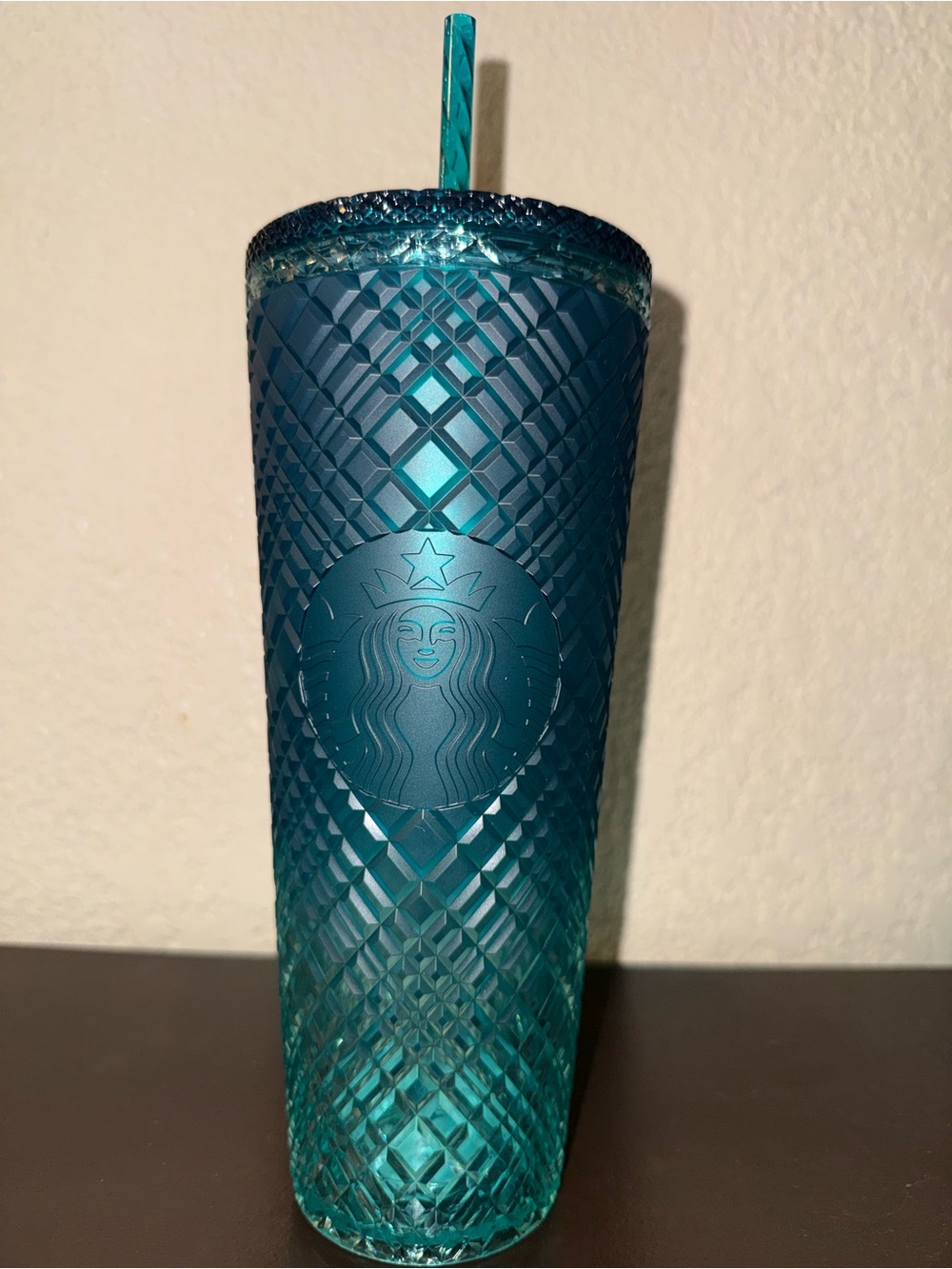 Starbucks Teal Diamond-Pattern Tumbler with Straw